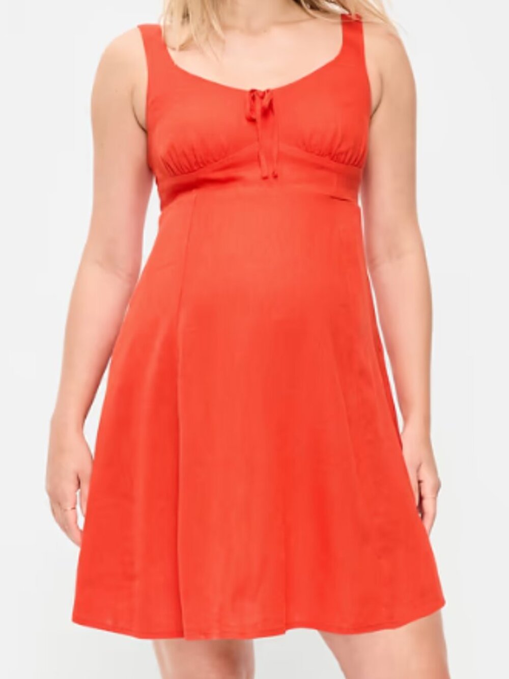 Old Navy Maternity Dress NWT Sz L Fit and Flare Coral Red Orange Linen Blend